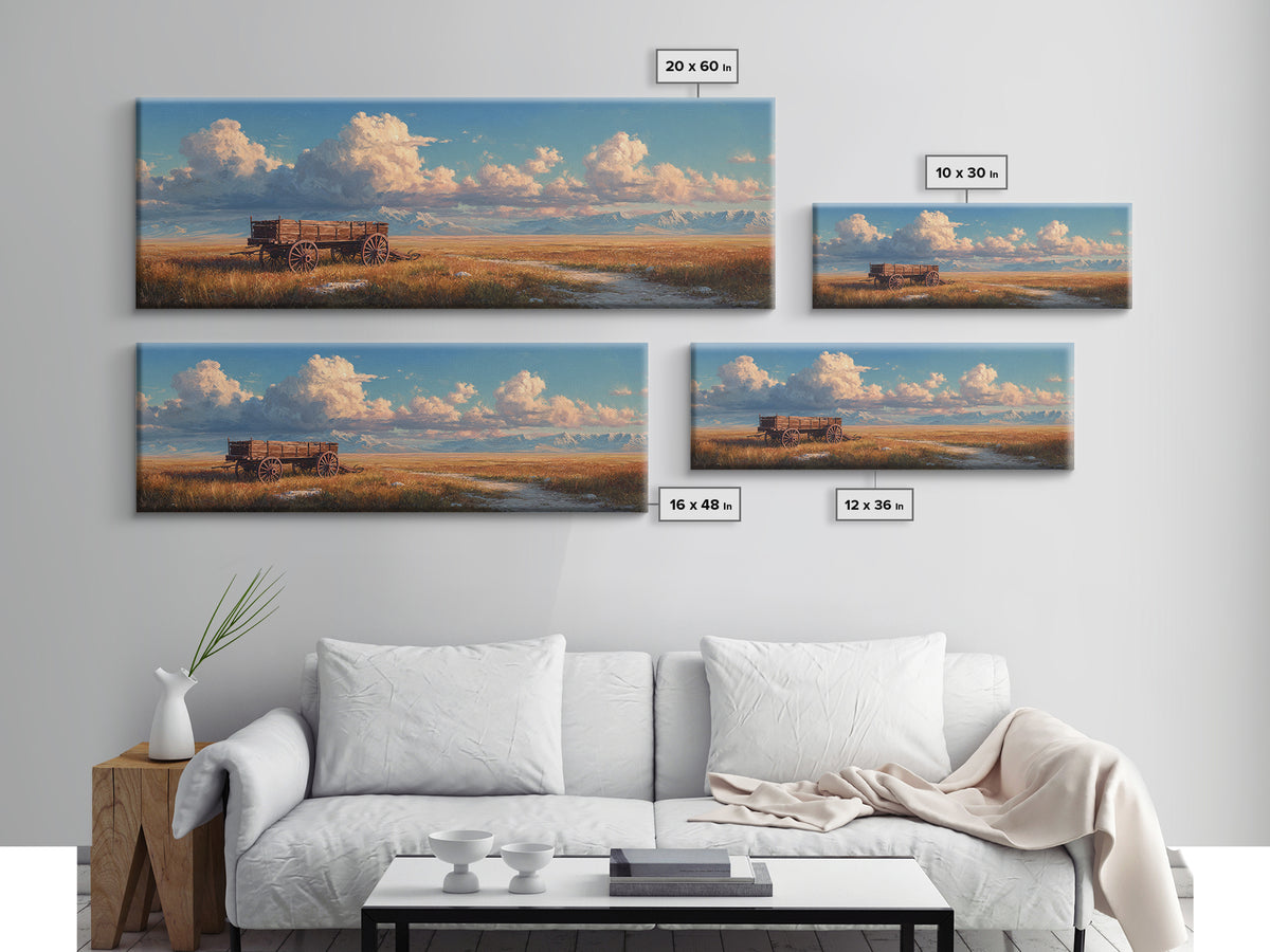 Rustic Prairie Wagon Under Big Sky Wall Art, Western Canvas Print, Farmhouse Decor, Country Landscape, Mountain Home Decor