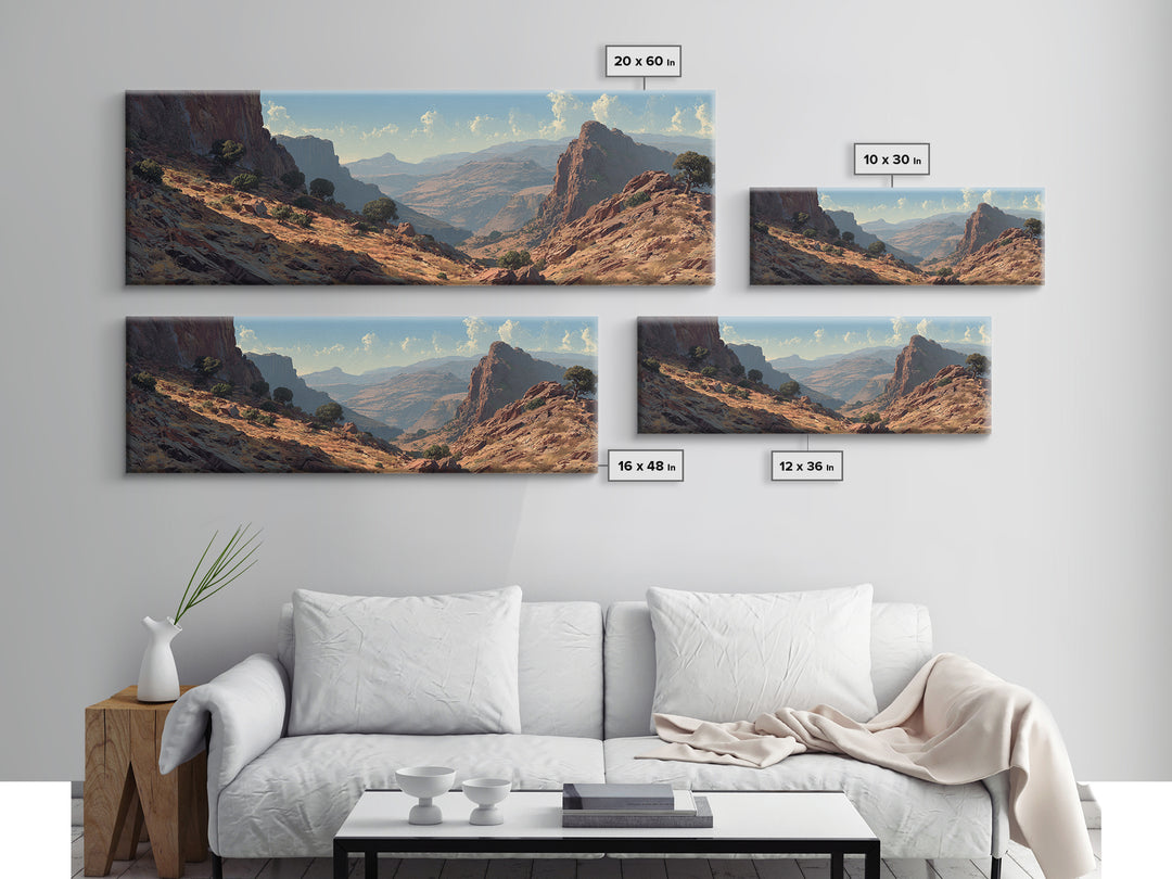 Sunlit Desert Canyon Landscape Wall Art, Southwestern Mountain Canvas Print, Rustic Nature Decor, Large Horizontal Office Print