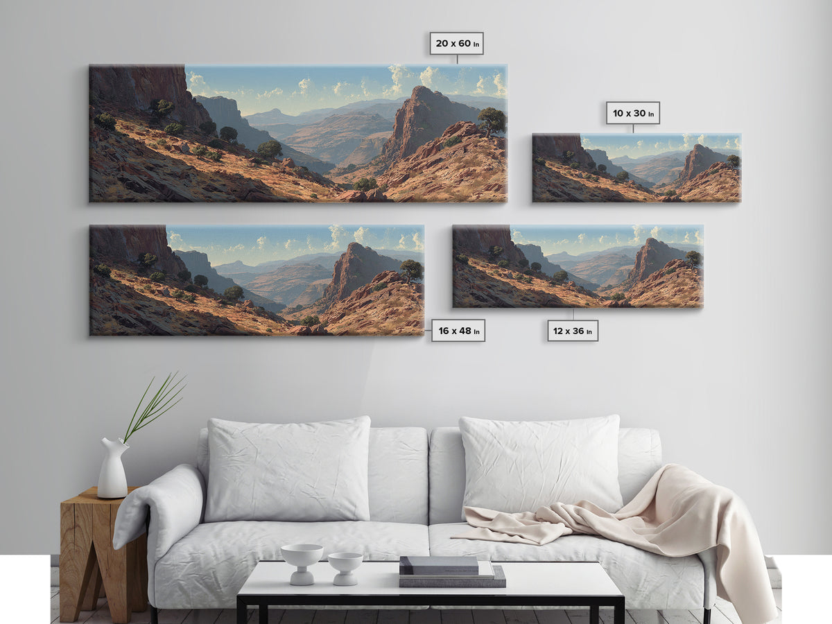 Sunlit Desert Canyon Landscape Wall Art, Southwestern Mountain Canvas Print, Rustic Nature Decor, Large Horizontal Office Print