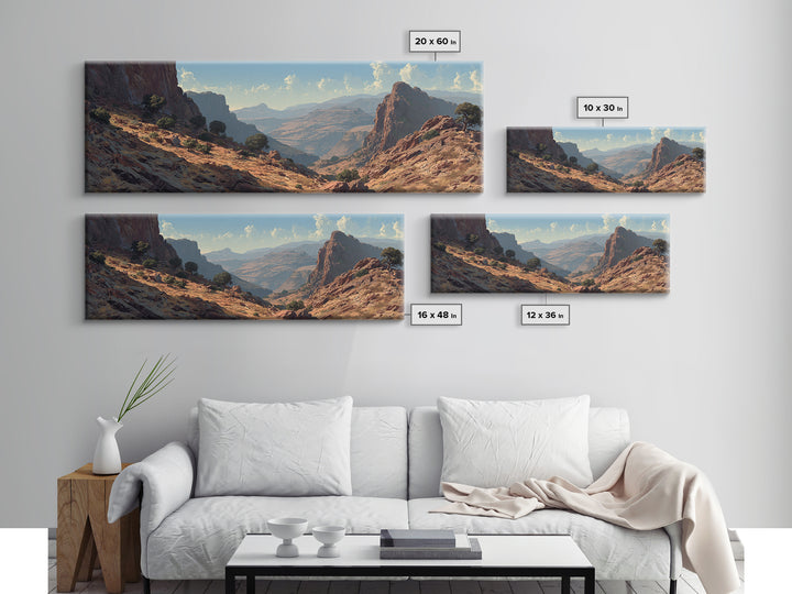 Sunlit Desert Canyon Landscape Wall Art, Southwestern Mountain Canvas Print, Rustic Nature Decor, Large Horizontal Office Print