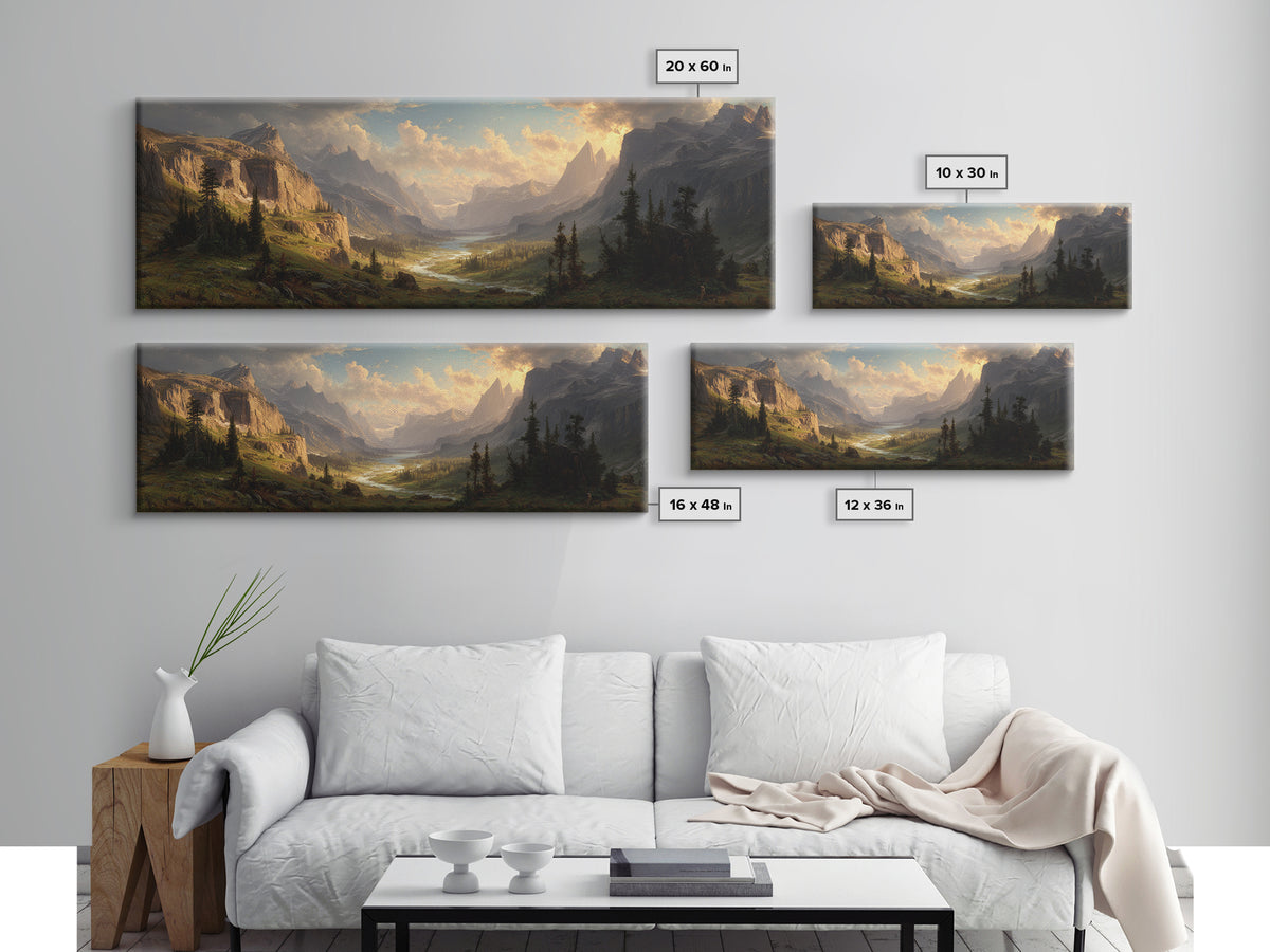 Epic Mountain Valley Sunset Framed Canvas Print, Landscape Wall Art, Rustic Home Decor, Large Nature Print, Cabin Gift Idea
