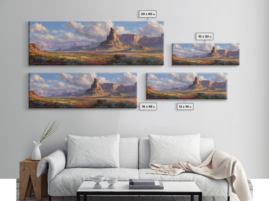 Sunlit Desert Mesa And Canyon Landscape Canvas Print, Southwestern Wall Art, Western Home Decor, Large Horizontal Art For Living Room