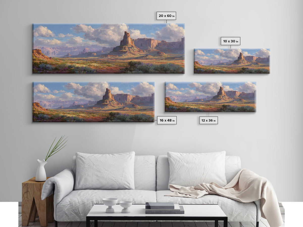 Sunlit Desert Mesa And Canyon Landscape Canvas Print, Southwestern Wall Art, Western Home Decor, Large Horizontal Art For Living Room