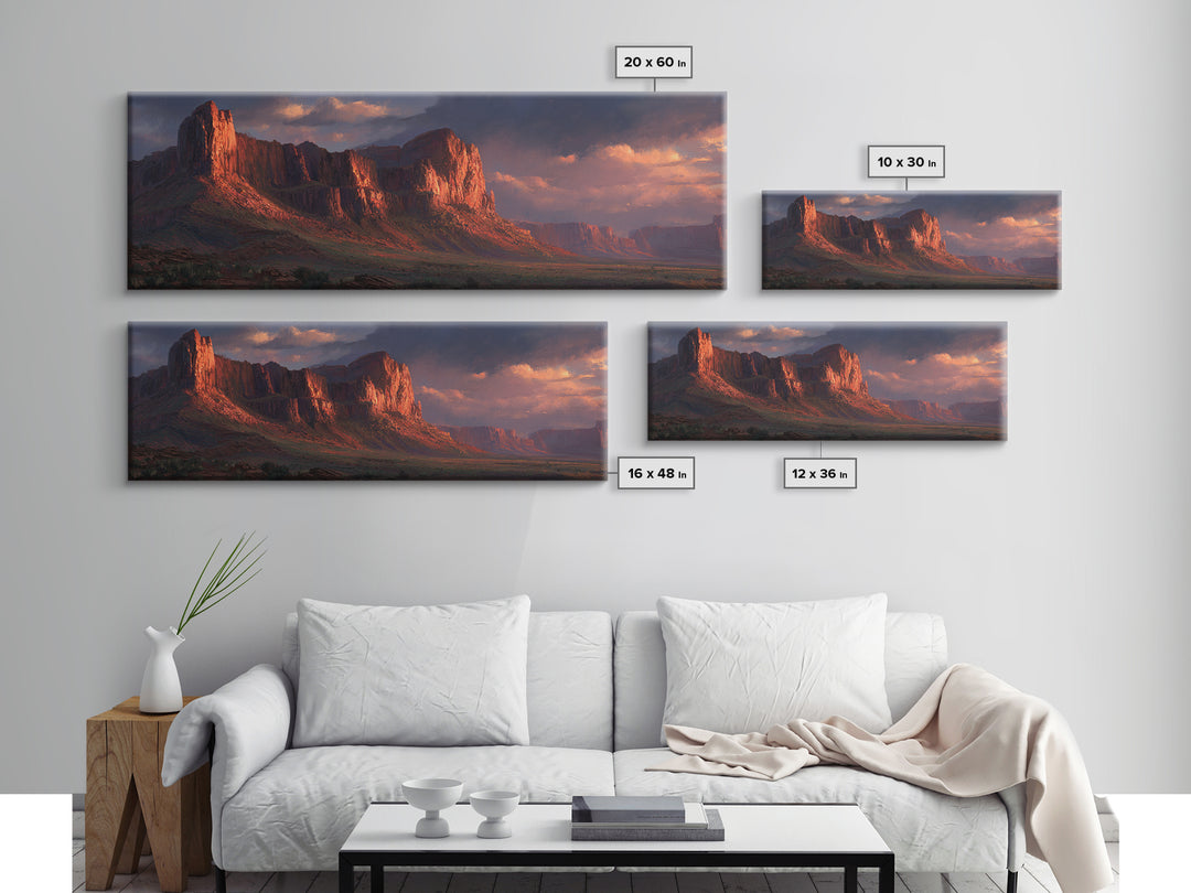 Red Rock Desert Mesa Landscape Wall Art, Southwestern Framed Canvas Print, Sunset Mountain Decor, Western Home Decor, Rustic