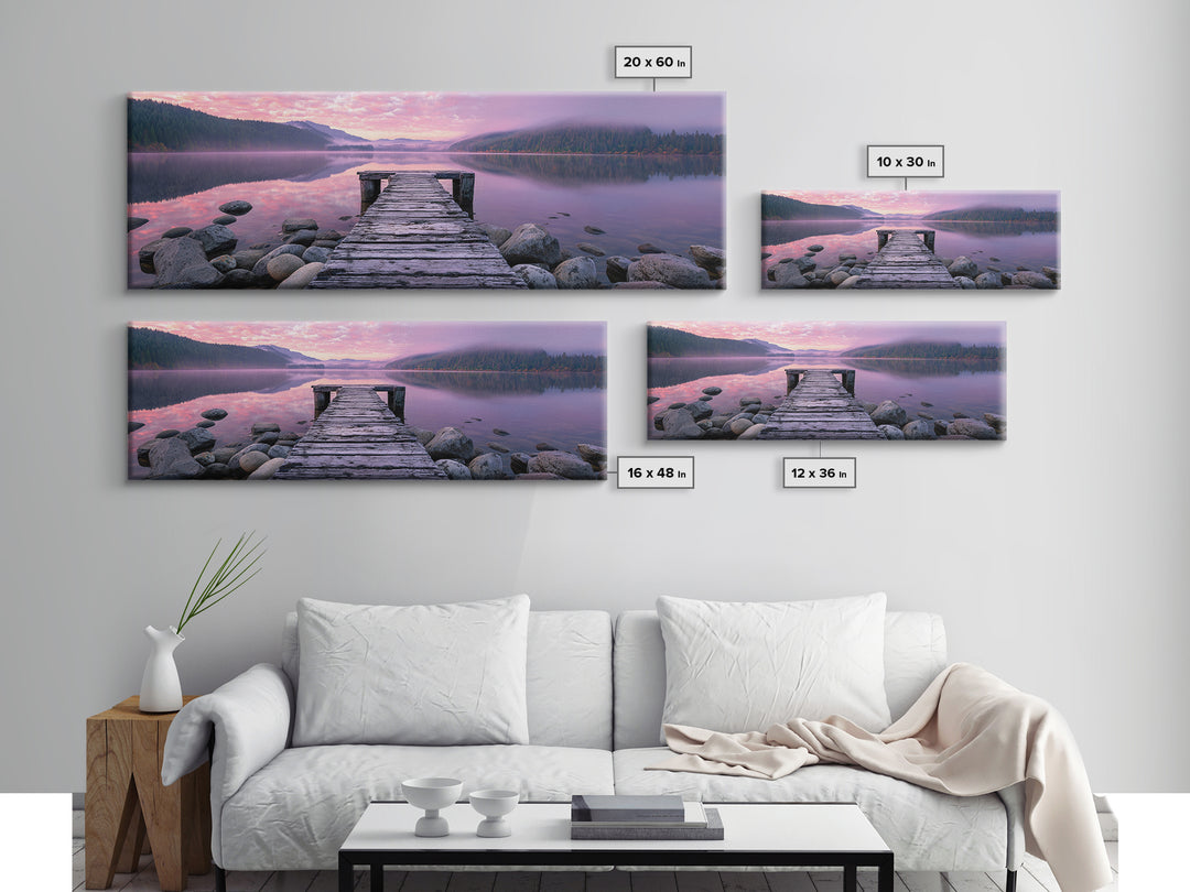 Misty Lake Dock At Pink Sunrise, Calming Wall Art, Lake House Canvas Print, Nature Landscape Decor, Above Bed Art, Bedroom Decor