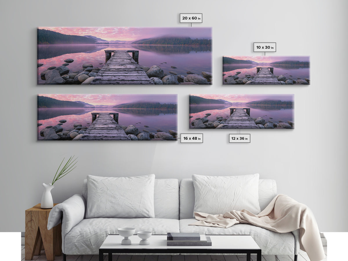 Misty Lake Dock At Pink Sunrise, Calming Wall Art, Lake House Canvas Print, Nature Landscape Decor, Above Bed Art, Bedroom Decor