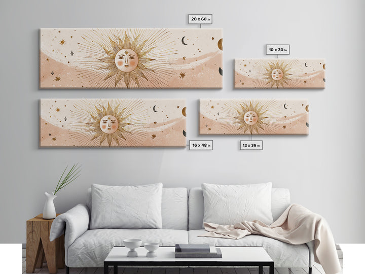 Boho Sun And Moon Wall Art, Celestial Canvas Print, Mystical Astrology Decor, Neutral Nursery And Bedroom Wall Decor, Above Bed Art