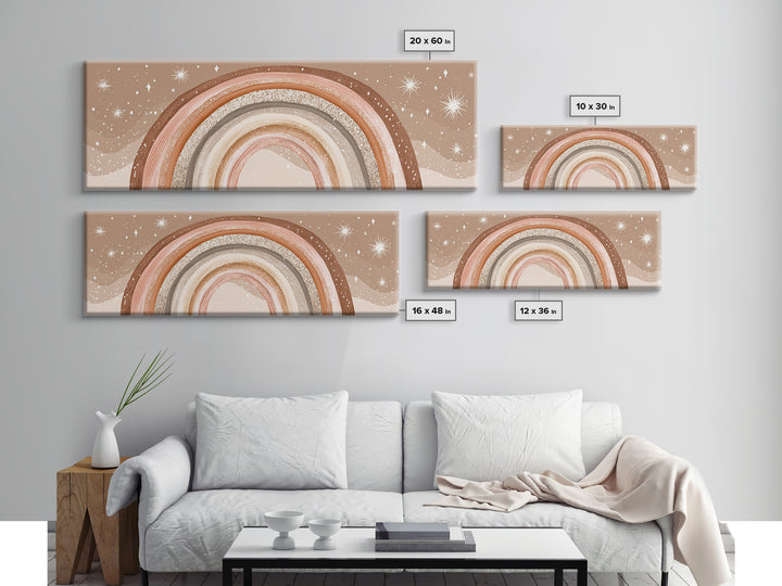 Boho Neutral Rainbow With Stars Wall Art, Pastel Nursery Decor, Earth Tone Above Bed Print, Kids Room Canvas Decor, Baby Shower Gift