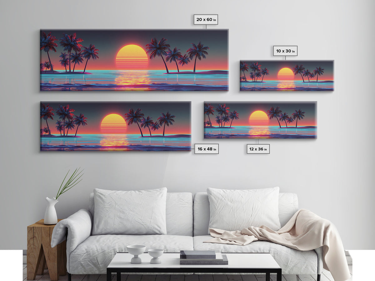Retro Palm Island Sunset Canvas Print, Tropical Beach Wall Art, Coastal Decor, Summer Vibes, Large Living Room Poster, Home Decor