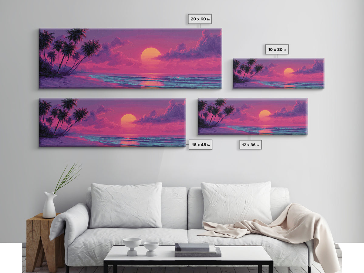 Pink Tropical Beach Sunset Wall Art, Ocean Palm Tree Canvas Print, Coastal Landscape Decor For Bedroom Living Room Wall Decor