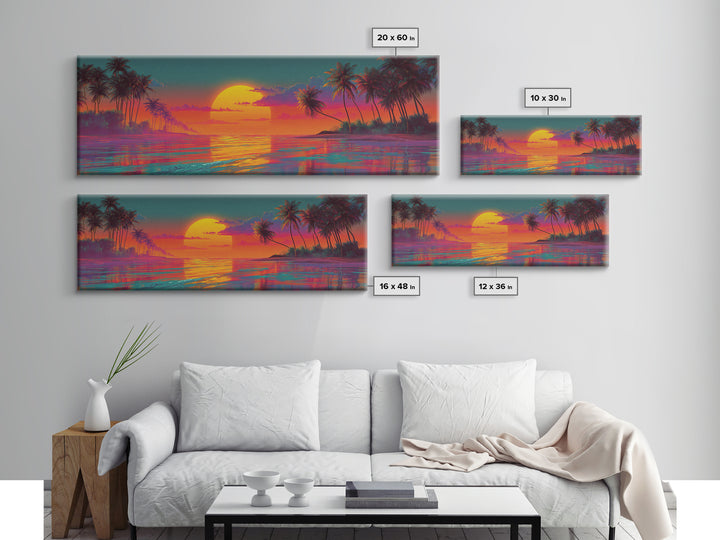 Vibrant Tropical Sunset Lagoon Wall Art, Extra Wide Panoramic Canvas Print, Beach House Decor, Coastal Living Room Wall Decor