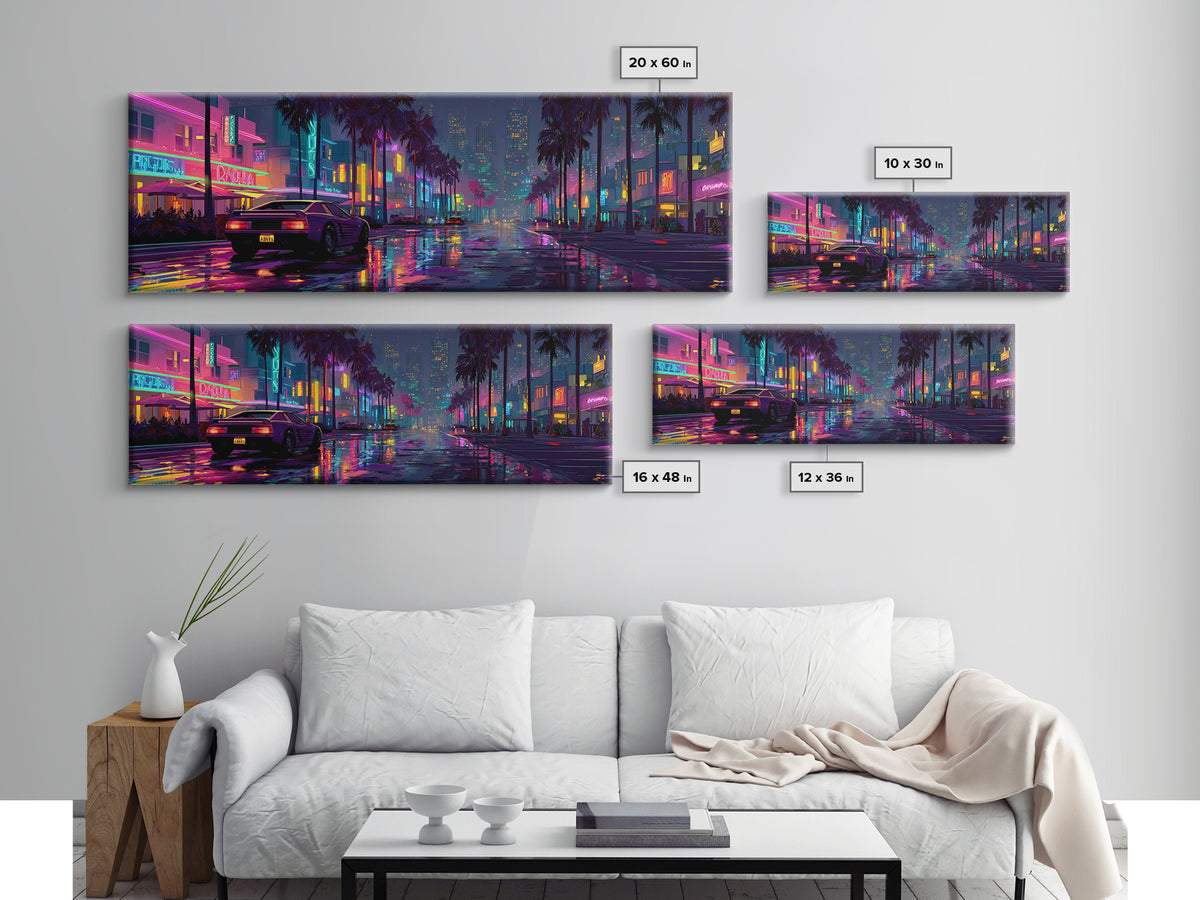 Neon Cyberpunk City Street Wall Art, Futuristic Canvas Print For Gaming Room Decor, Vaporwave Apartment Decor Gift For Him