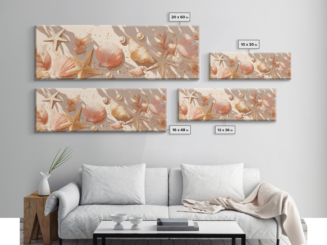 Neutral Seashells And Starfish Canvas Print, Coastal Wall Art, Beach House Decor, Nautical Bathroom Art, Summer Gift For Her