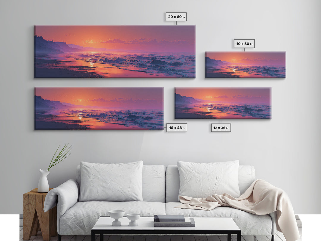 Moody Pink Ocean Sunset Seascape Wall Art, Coastal Canvas Print, Abstract Beach Decor, Serene Living Room Wall Art, Calming Decor