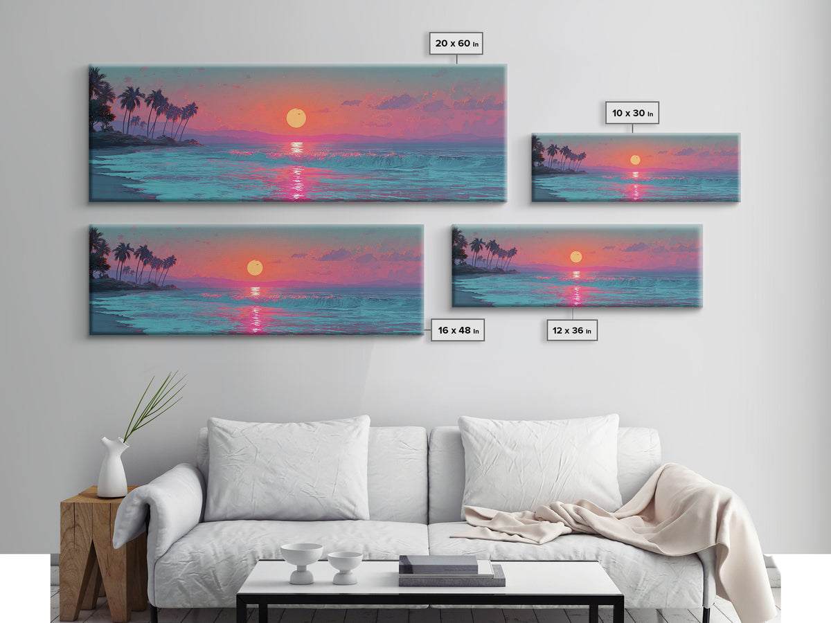 Pink Ocean Sunset Wall Art, Tropical Seascape Canvas Print, Coastal Decor, Beach House Decor, Large Living Room Art Print