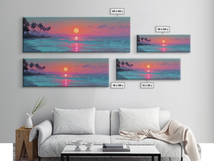 Pink Ocean Sunset Wall Art, Tropical Seascape Canvas Print, Coastal Decor, Beach House Decor, Large Living Room Art Print