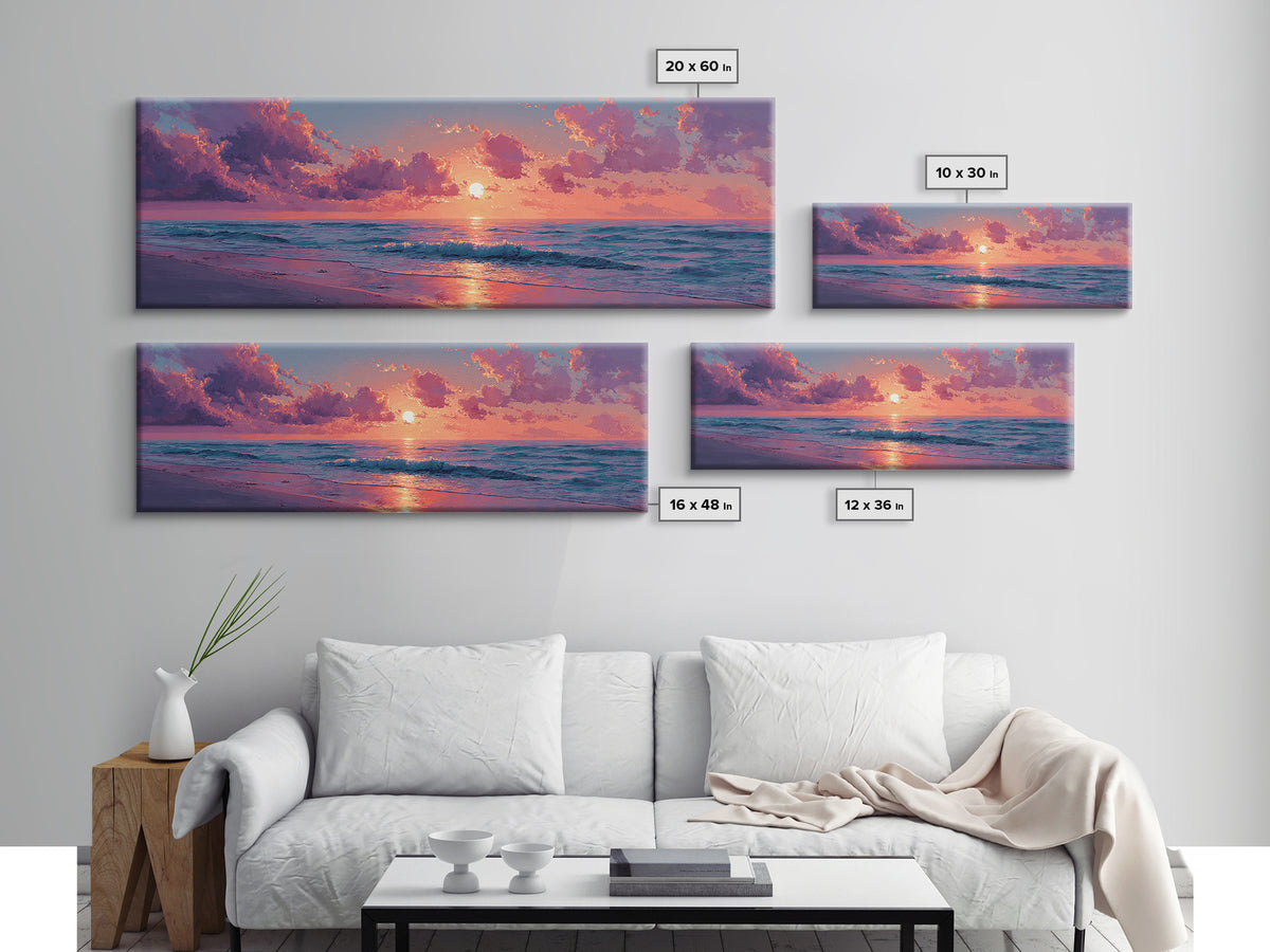 Pink Ocean Sunset Beach Wall Art, Coastal Canvas Print For Bedroom Decor, Seascape Art Print And Beach House Decor Gift For Her