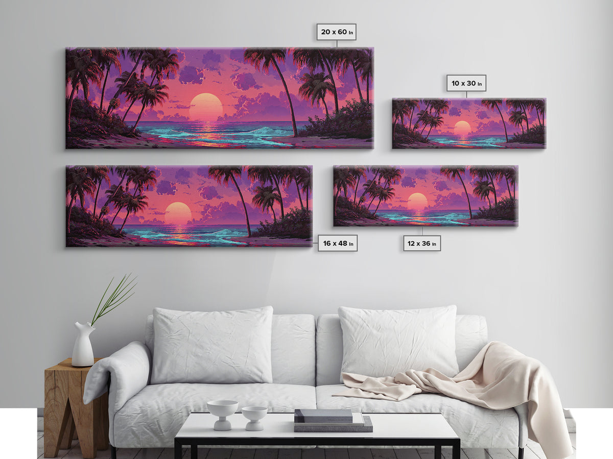 Tropical Sunset Beach With Palm Trees Wall Art, Ocean Canvas Print, Coastal Decor, Beach House Decor, Living Room Art, Tropical Decor