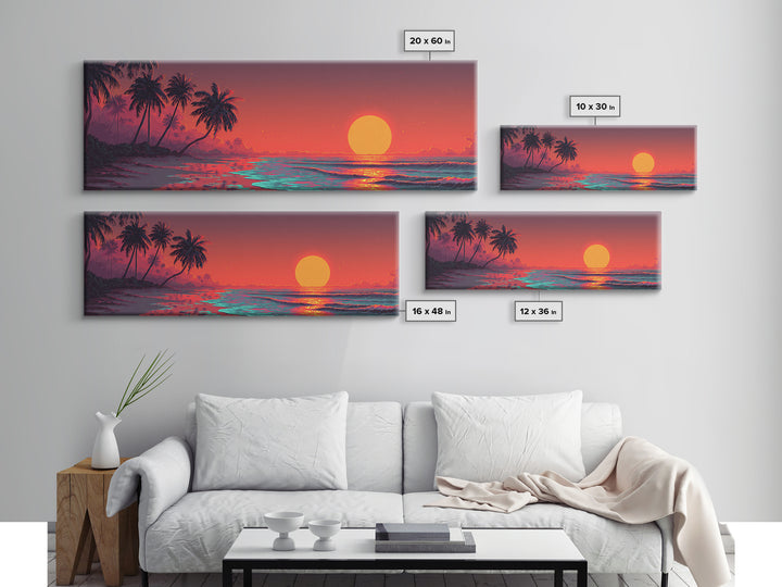Tropical Palm Beach Sunset Wall Art, Ocean Canvas Print, Coastal Decor, Beach House Decor, Vibrant Living Room Art, Large Horizontal Art