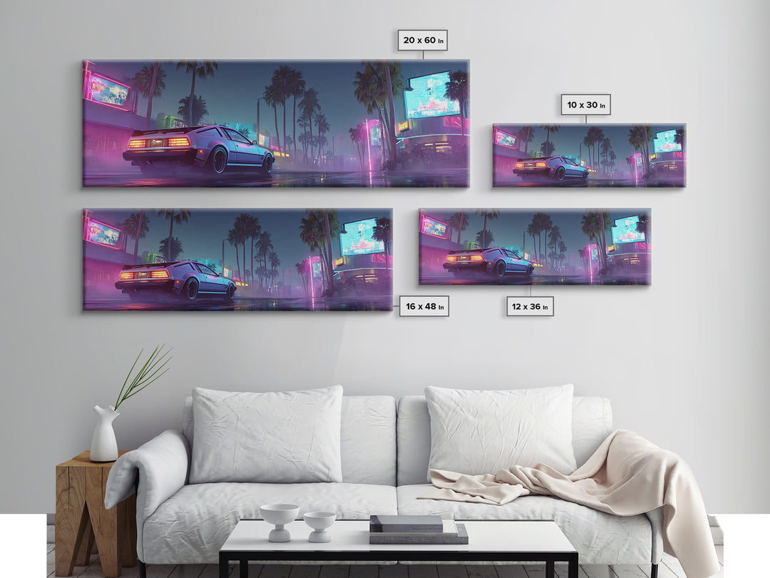 Neon Cyberpunk Sports Car Canvas Print, Futuristic Neon City Wall Art, Synthwave Gaming Room Decor, Vaporwave Gift For Him