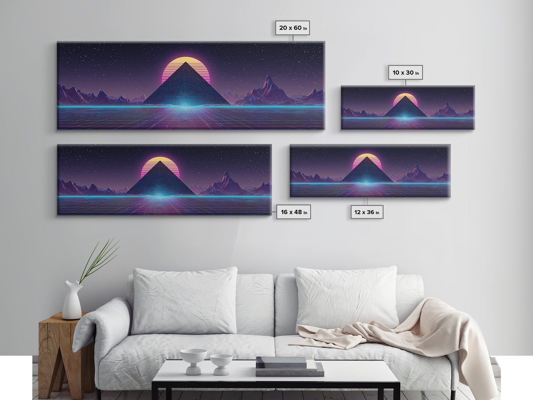 Neon Synthwave Pyramid Starfield Canvas Print, Futuristic Wall Art, Cyberpunk Decor, Retro Sci Fi Poster, Gaming Room Art