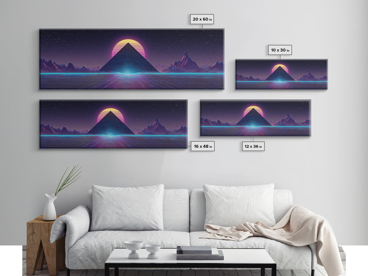 Neon Synthwave Pyramid Starfield Canvas Print, Futuristic Wall Art, Cyberpunk Decor, Retro Sci Fi Poster, Gaming Room Art
