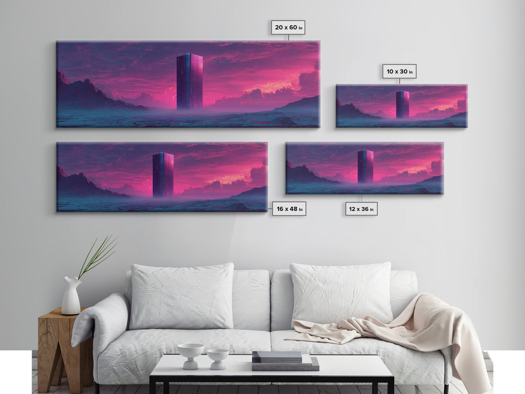 Neon Futuristic Monolith Desert Canvas Print, Sci Fi Wall Art, Alien Landscape Decor, Cyberpunk Poster, Dystopian Gift Idea