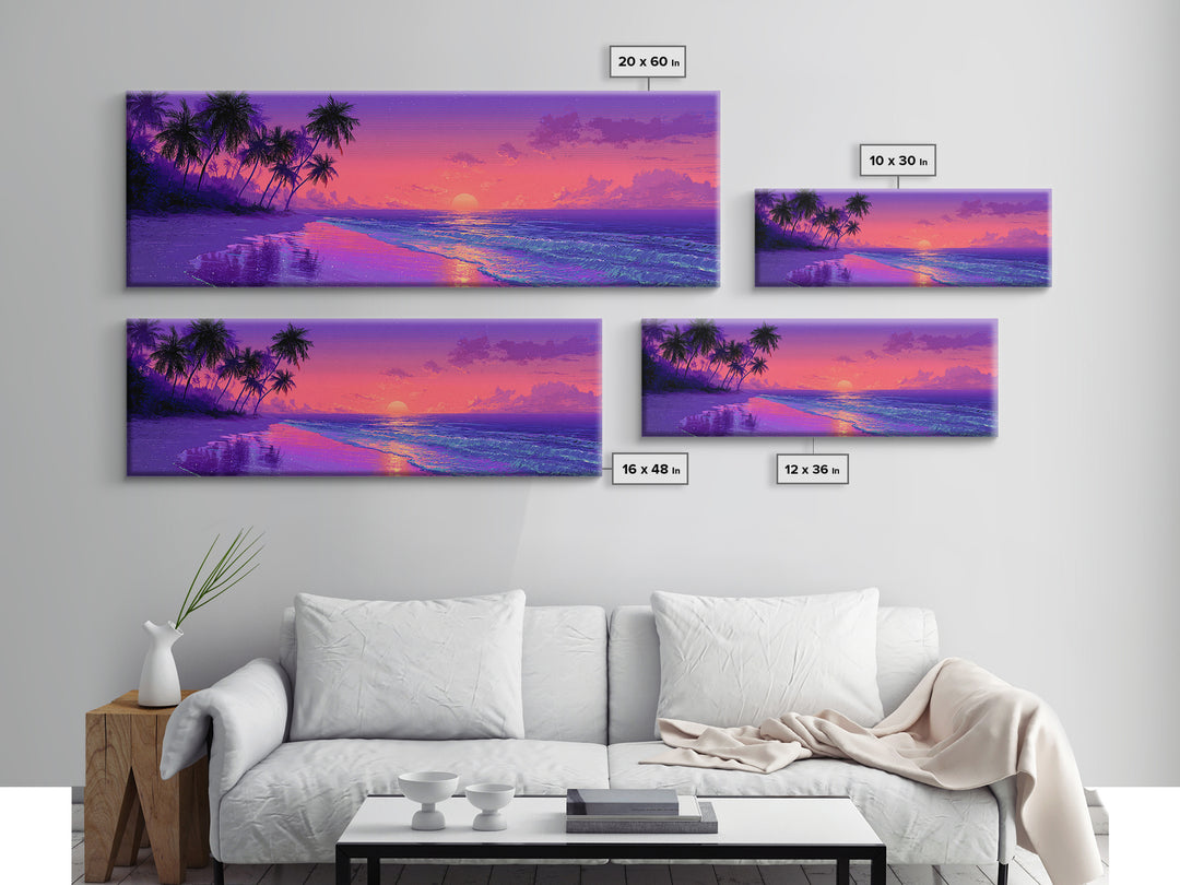 Purple Tropical Beach Sunset Canvas Print, Coastal Wall Art, Palm Tree Ocean Decor, Beach House Decor, Summer Bedroom Art