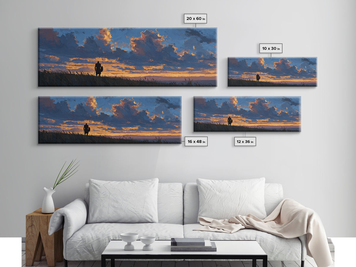 Dramatic Lone Figure Under Fiery Clouds Wall Art, Moody Sunset Landscape Canvas Print, Rustic Nature Decor, Gift For Him Or Her