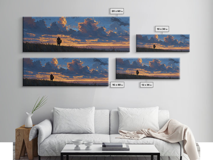 Dramatic Lone Figure Under Fiery Clouds Wall Art, Moody Sunset Landscape Canvas Print, Rustic Nature Decor, Gift For Him Or Her