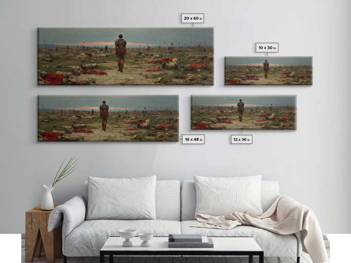 Lone Soldier Crossing Battlefield Wall Art, Panoramic Historical Landscape Canvas Print, Masculine Office Living Room Decor