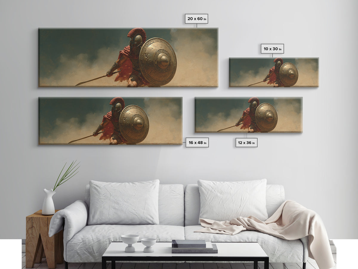 Spartan Warrior With Bronze Shield Canvas Print, Ancient Greek Battle Wall Art, Historical Decor, Masculine Gift For Him