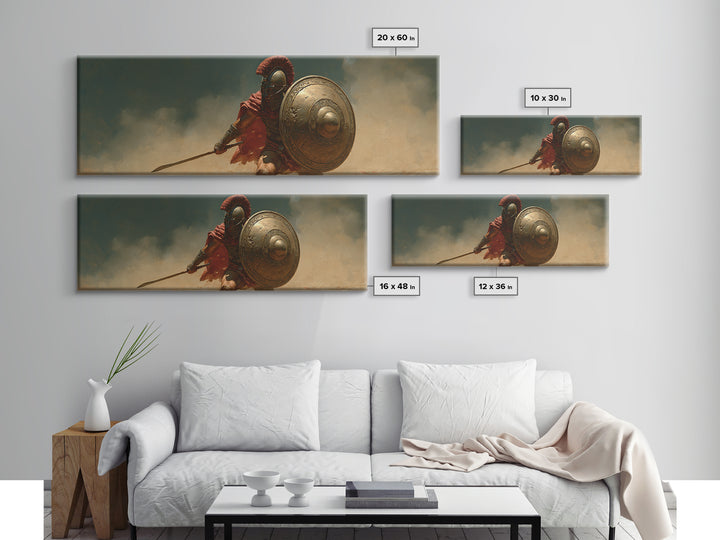 Spartan Warrior With Bronze Shield Canvas Print, Ancient Greek Battle Wall Art, Historical Decor, Masculine Gift For Him