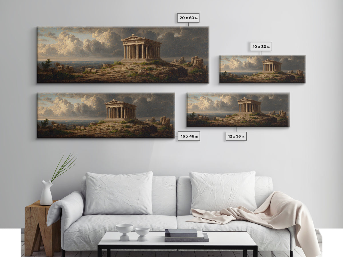 Ancient Greek Temple Under Storm Clouds Canvas Print, Classical Landscape Wall Art, European Decor, Fine Art Print, Office Decor