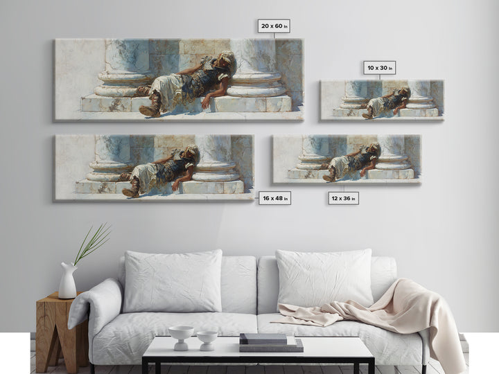 Resting Roman Soldier By Marble Columns Wall Art, Ancient Warrior Oil Painting Print, Classical History Decor, Housewarming Gift