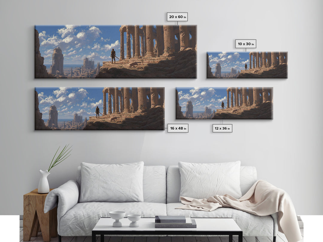 Ancient Temple Ruins At Sunrise Wall Art, Epic Fantasy Landscape Canvas Print, Classical Architecture Decor For Living Room