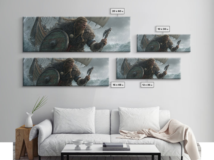 Stormy Viking Warrior At Sea Wall Art, Norse Ship Canvas, Dark Fantasy Decor, Warrior Gift, Nautical Living Room Art, Rustic Home Decor