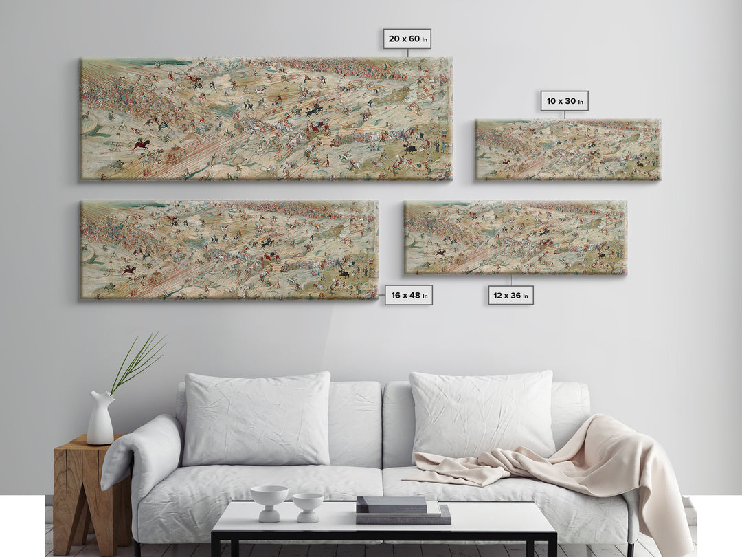 Panoramic Ancient Cavalry Battle Wall Art, Historical War Scene, Western Horse Decor, Large Horizontal Canvas Print Poster