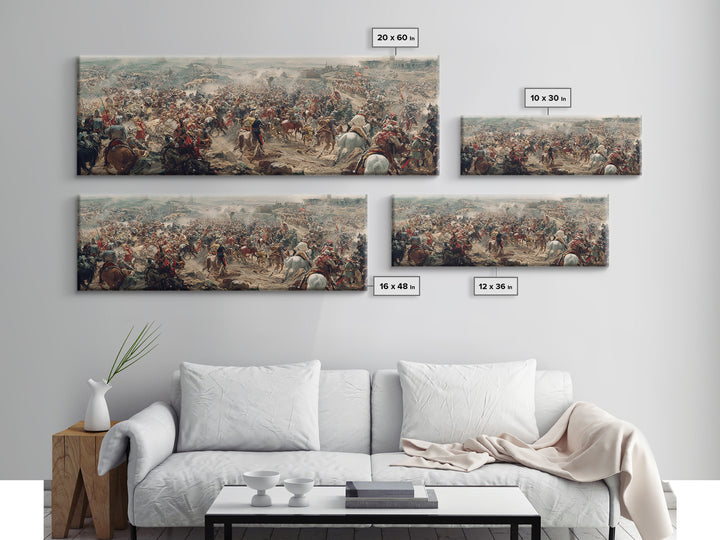 Epic Cavalry Charge Across Vast Battlefield Wall Art, Panoramic Historical Battle Canvas, Classical Living Room Decor Gift