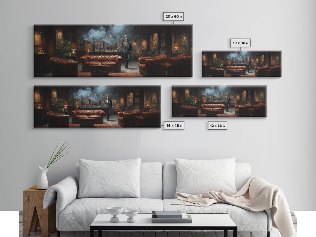 Smoky Gentleman In Leather Lounge Wall Art, Speakeasy Home Bar Canvas Print, Moody Masculine Living Room Decor Gift For Him