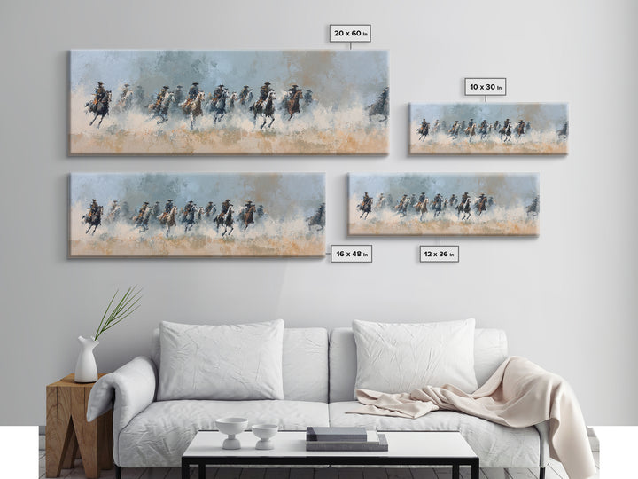 Galloping Horsemen Across Dusty Plains Canvas Print, Western Wall Art, Equestrian Decor, Rustic Living Room Wall Art, Horse Lover Gift
