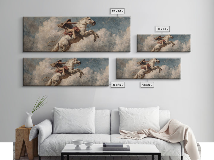 Wild Rider On Rearing White Horse Wall Art, Western Canvas Print, Equestrian Decor, Rustic Masculine Living Room Art Gift