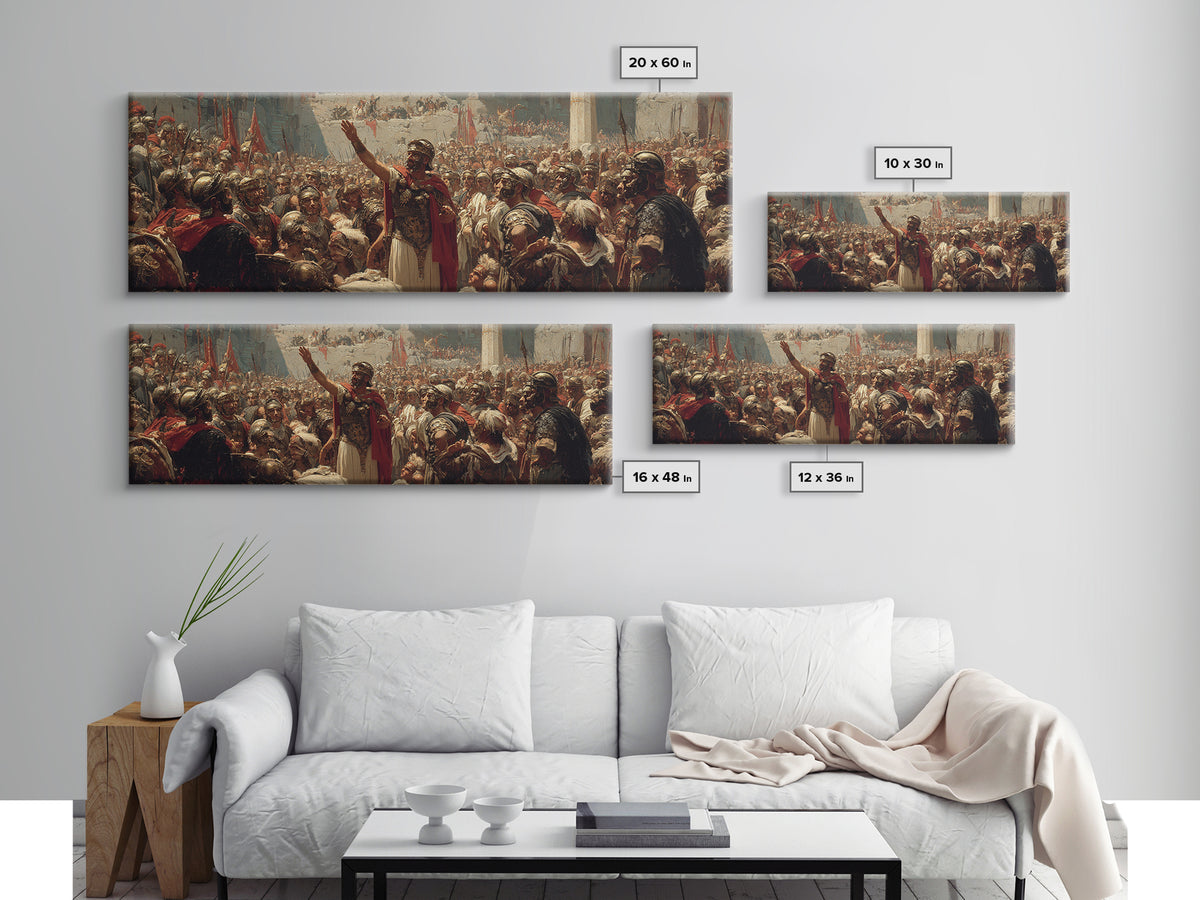 Roman General Addressing Legion Wall Art, Ancient Empire Framed Canvas Print, Historical Battle Decor For Study And Office