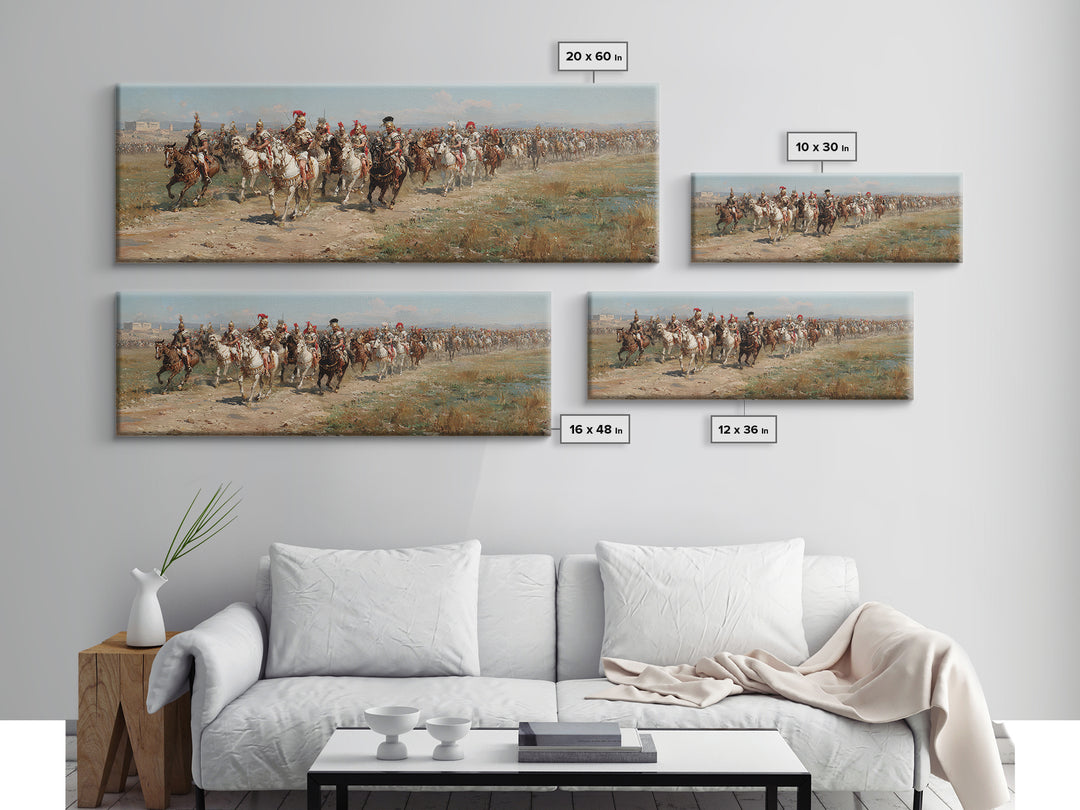 Charging Cavalry Across Open Field Wall Art, Equestrian Historical Canvas Print, Horse Lover Living Room Office Decor Gift