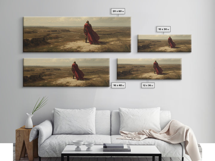 Red Cape Warrior Canyon Wall Art, Epic Fantasy Landscape Canvas, Ancient Hero Print, Rustic Western Statement Decor Gift
