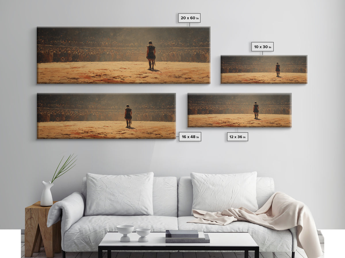Lone Warrior Before Vast Army Wall Art, Epic Battle Scene, Historical Fantasy, Masculine Office Decor, Large Horizontal Art