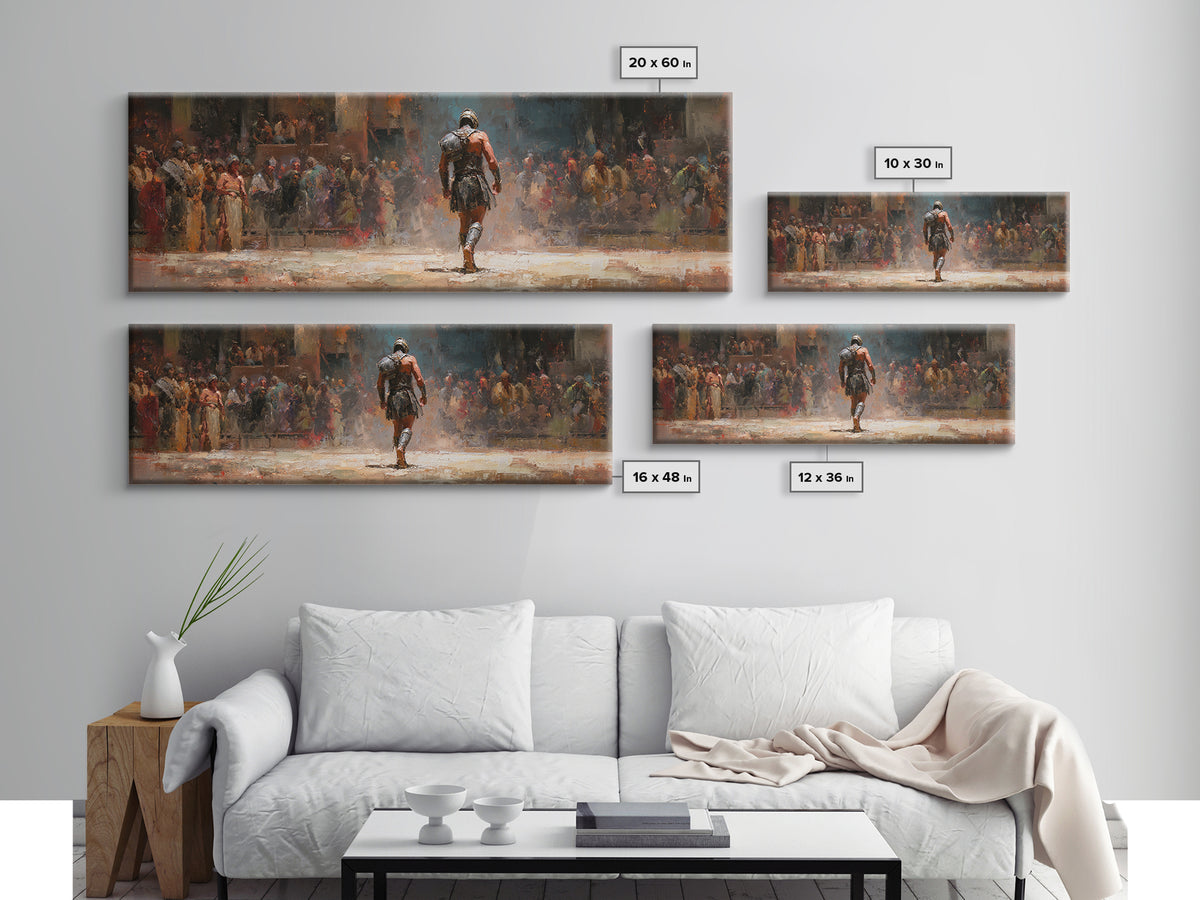 Lone Gladiator Arena Oil Painting Wall Art, Ancient Warrior Canvas, Roman Battle Decor, Dramatic Fantasy Print For Man Cave