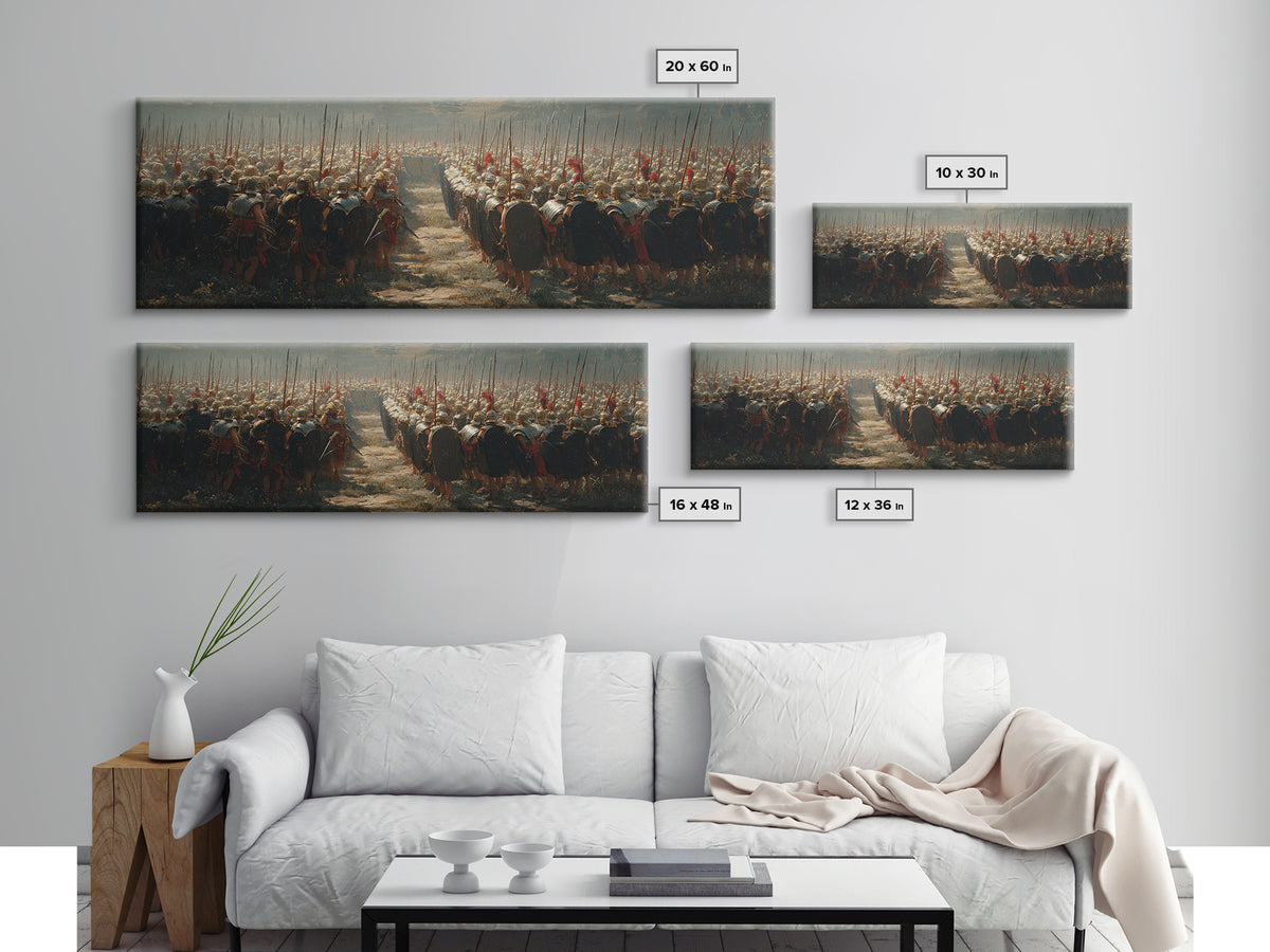 Ancient Army Spear Formation Wall Art, Panoramic Historical Battlefield Canvas, Masculine Office And Living Room Decor Gift