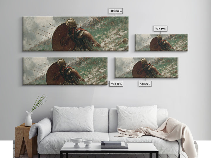 Ancient Shield Warrior Framed Canvas Print, Historical Battle Wall Art, Spartan Soldier Decor, Masculine Office Decor, Gift For Him