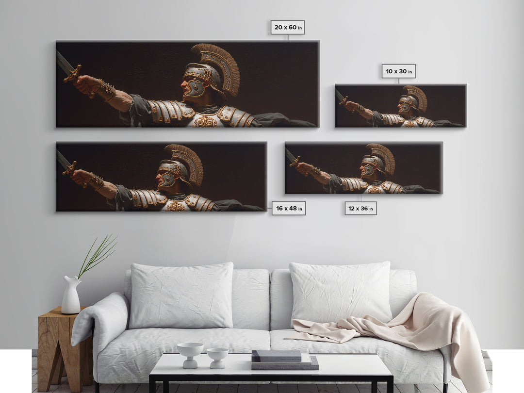 Roman Warrior Sword Portrait Framed Canvas Print, Classical Wall Art, Dark Academia Decor, Mythological Fine Art, Gift For Him